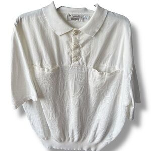 Vtg white St. Croix Knits short sleeve polo shirt jacquard men's size XL preppy